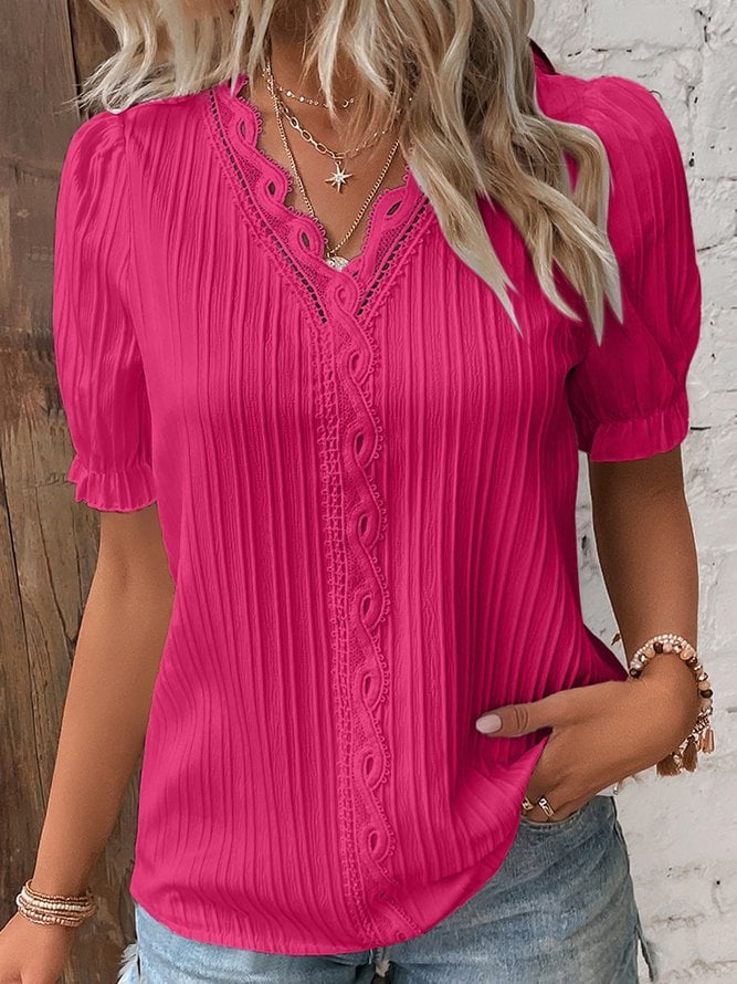 🔥BUY 2 GET 10% OFF💝V Neck Plain Lace Elegant Shirt