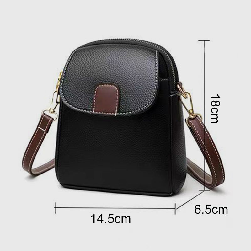 Women's Classic PU Crossbody Bag with Double-Layer Zipper Closure