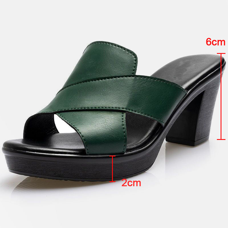 Women's Platform Slip on Chunky High Heel Sandals