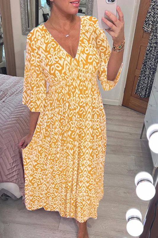 🔥SUMMER SALE 49% OFF 👗New Floral Print V Neck-Long Dress