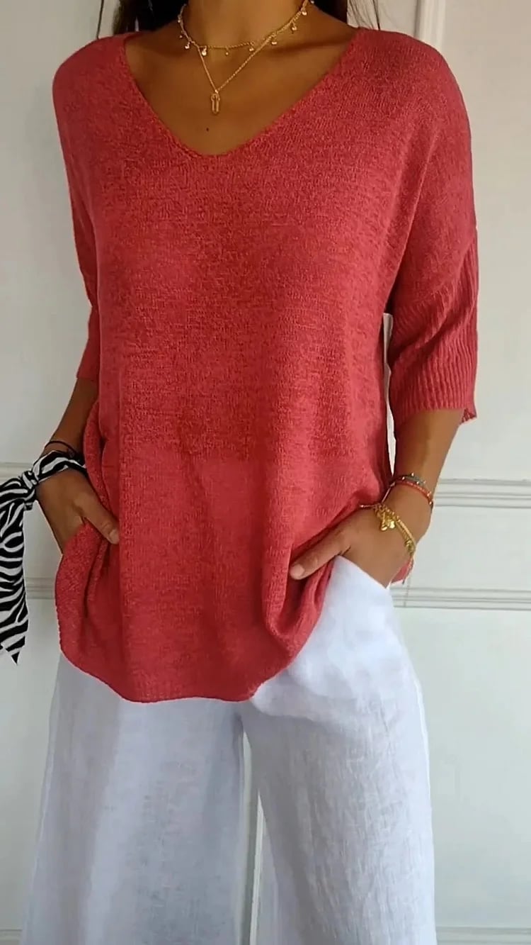 💖Limited Sale 50% OFF💖Solid Color Knitted V-neck Top