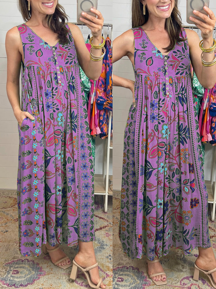 🔥HOT SALE💃✨Vintage Print Loose Sleeveless Jumpsuit