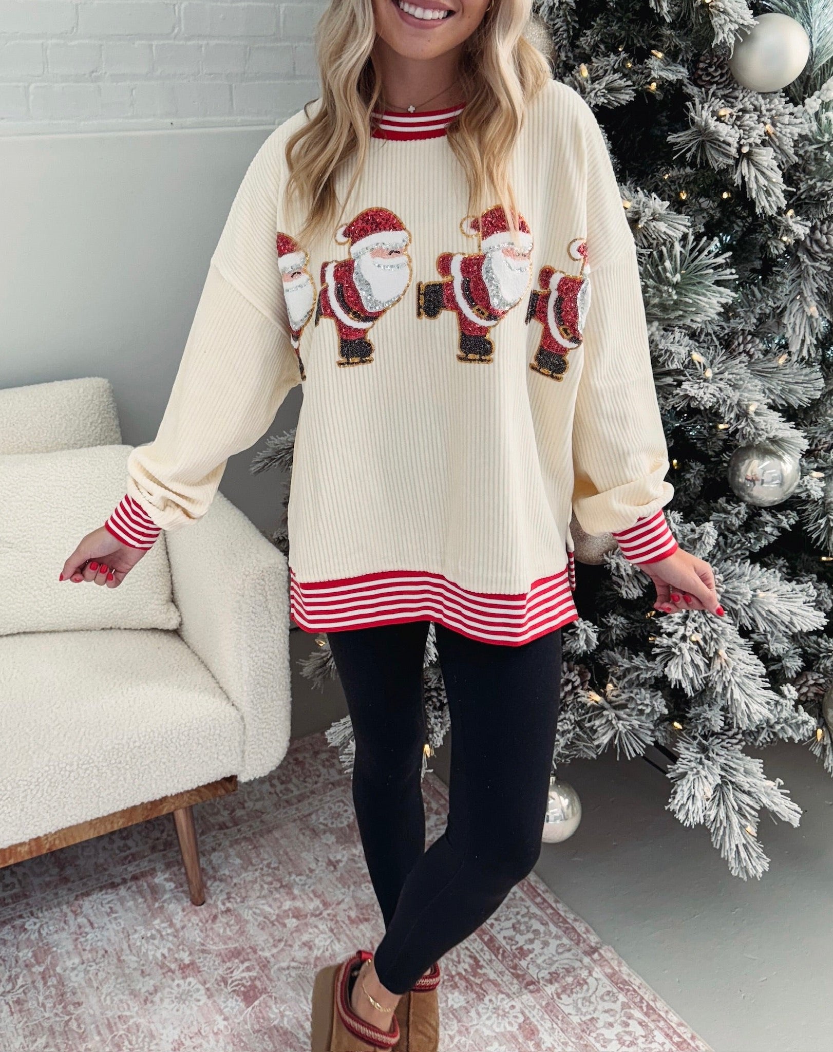 🎅Xmas Hot Sales - 49% OFF😍Women's Skating Santa Sequin Pullover