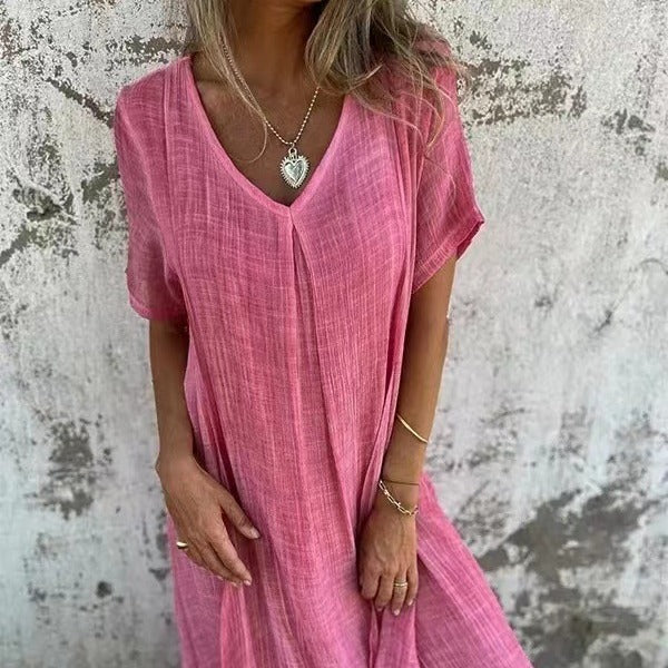 💕What should I wear tomorrow?💕Women's Loose V-neck cotton linen dress