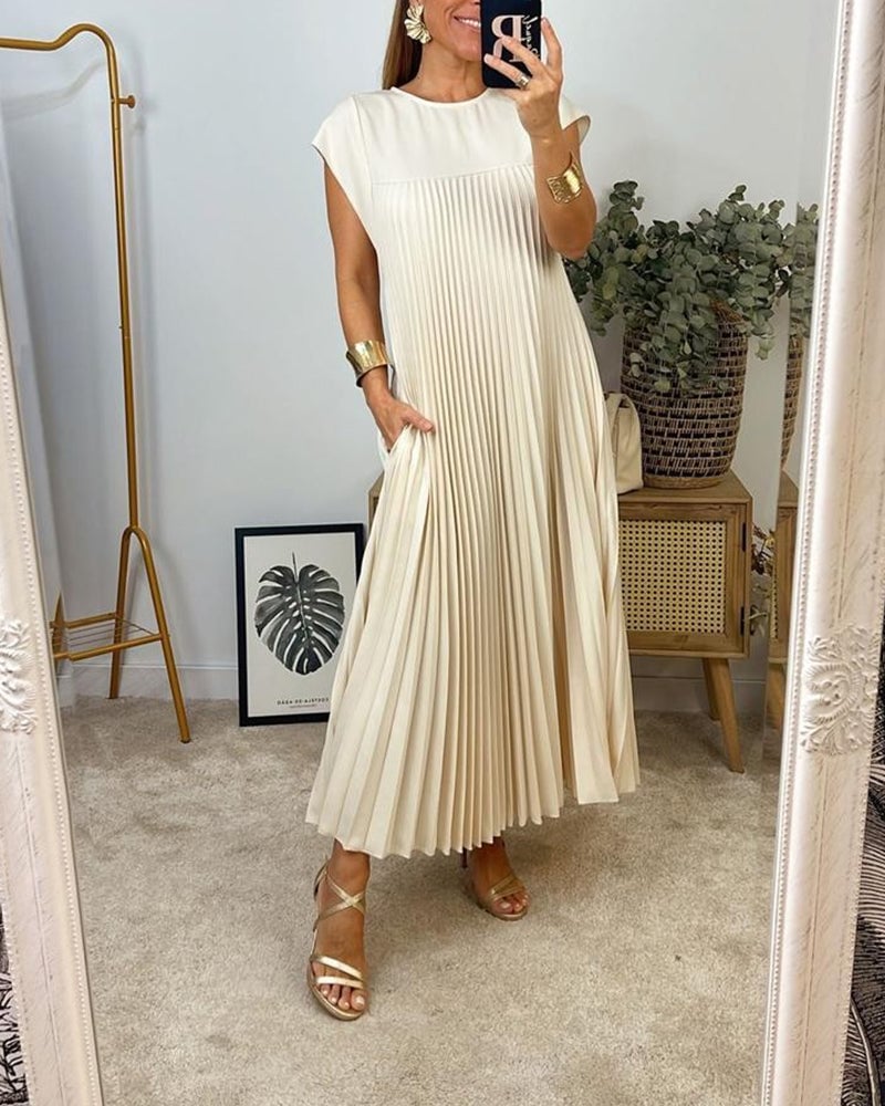 🔥HOT SALE🔥Sleeveless pleated simple solid color dress