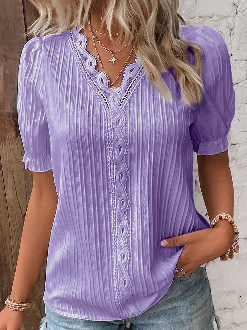 🔥BUY 2 GET 10% OFF💝V Neck Plain Lace Elegant Shirt