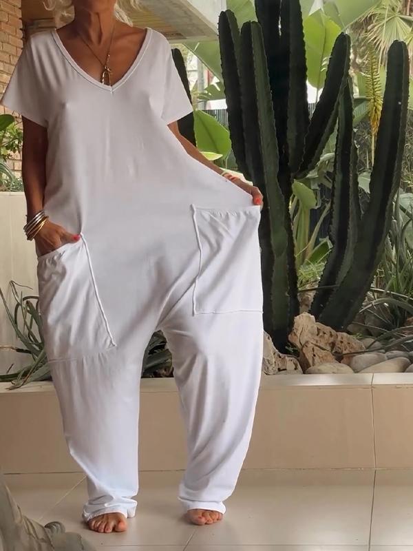 🔥Hot Sale 49% OFF - Casual V-neck Solid Color Jumpsuit