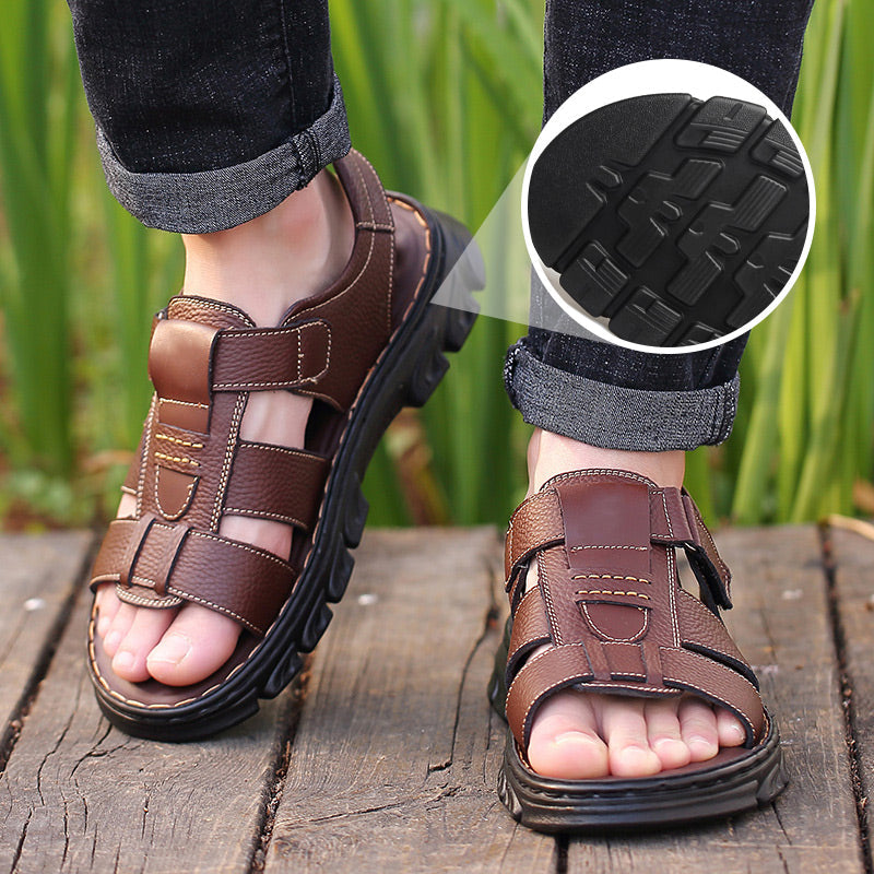 Breathable summer leather sandals for men