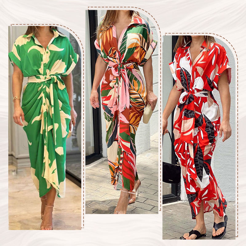 🔥Summer Hot Sale 49% OFF🔥Printed Waist Cinching Shirt Dress