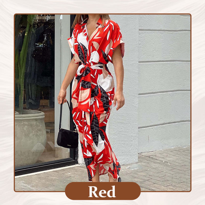 🔥Summer Hot Sale 49% OFF🔥Printed Waist Cinching Shirt Dress