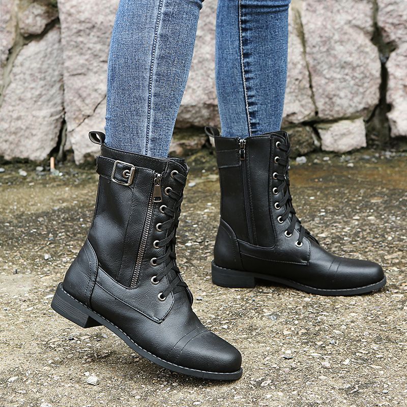 Women's Round Toe Side Zipper Leather Orthopedic Boots