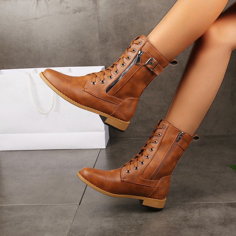 Women's Round Toe Side Zipper Leather Orthopedic Boots