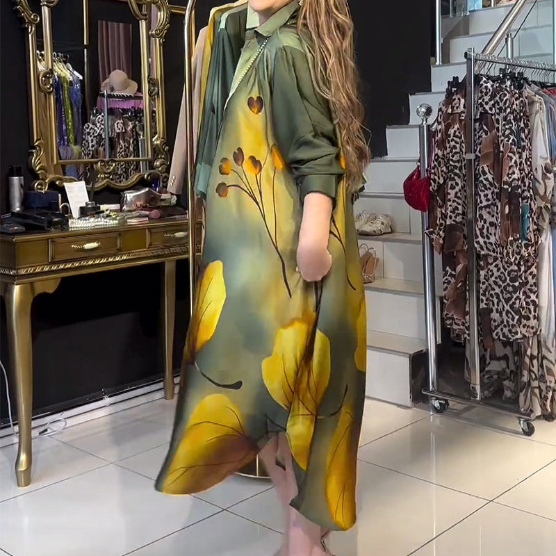 ✨Get 52% off💖 Luxurious European-Inspired Lapel Gradient Print Loose Dress 👗✨🍂