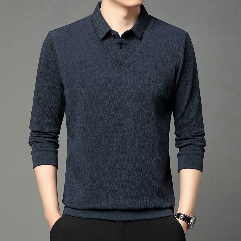 Men's Faux 2-Piece Long Sleeve Shirt