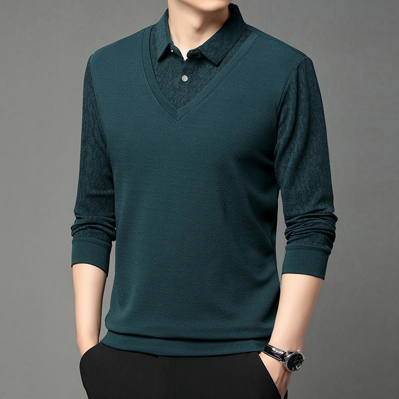 Men's Faux 2-Piece Long Sleeve Shirt