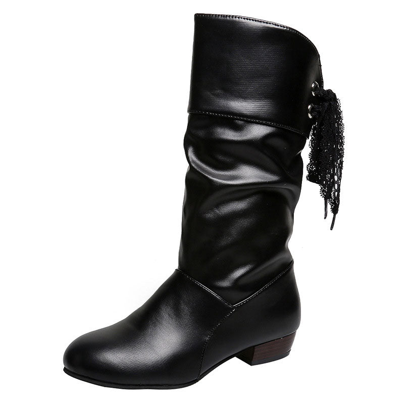 Women's Lace-Up Chunky Heel Mid-Calf Boots