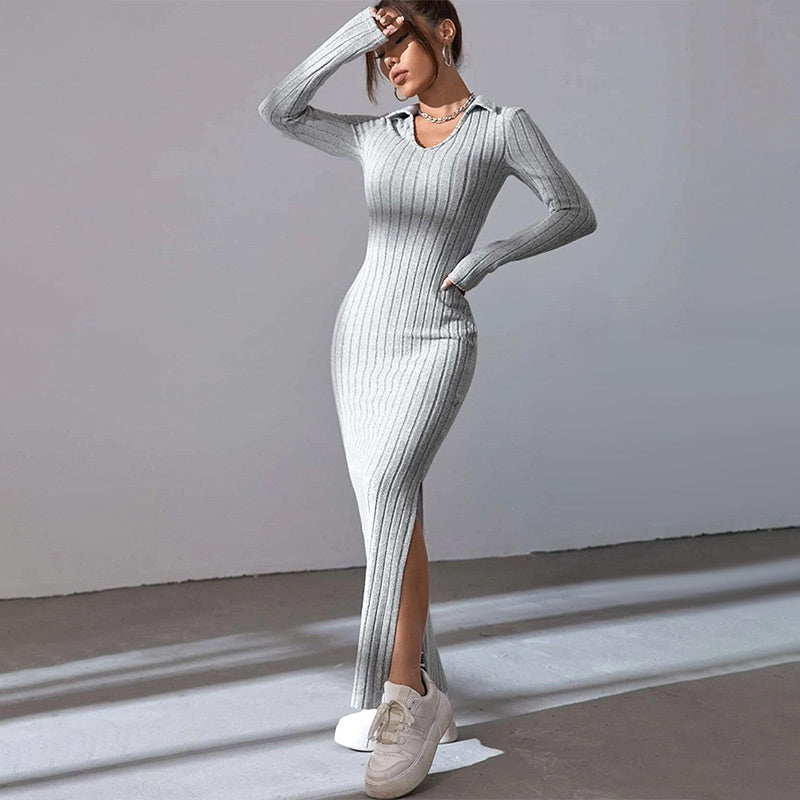 V Neck Bodycon Knit Dress