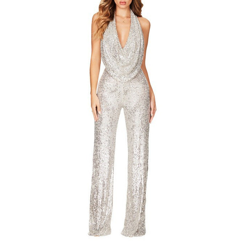 🖤Black Friday Sale: 50 % OFF🔥Women's Sparkly Sexy Halter Neck Slim Fit Jumpsuit