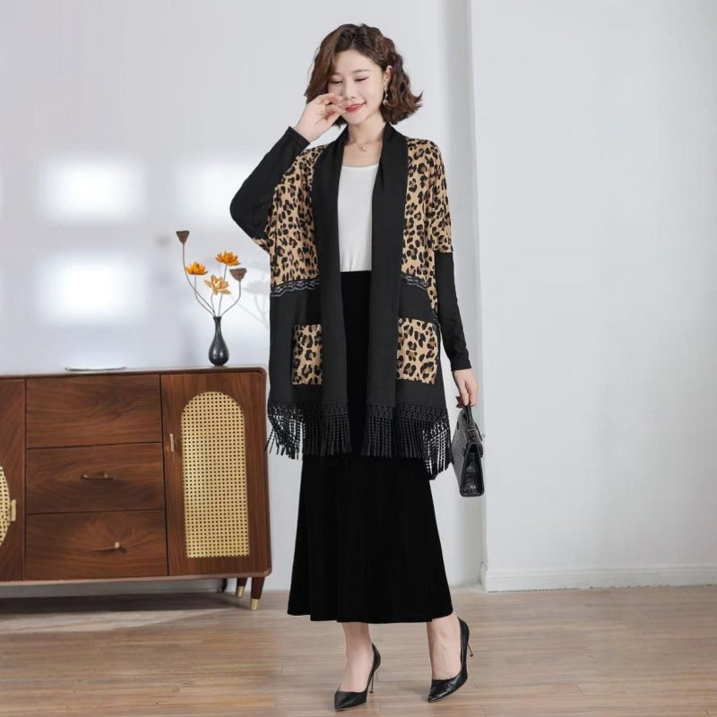 Women's Fringe Open Front Knitted Shawl Coat