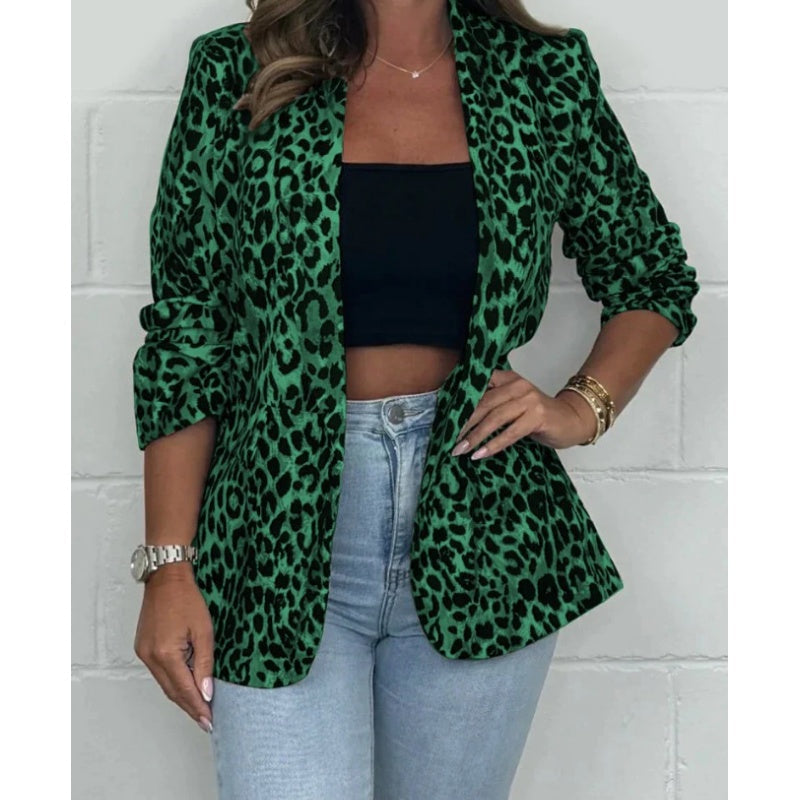 Women's Leopard Print Long Sleeve Blazer