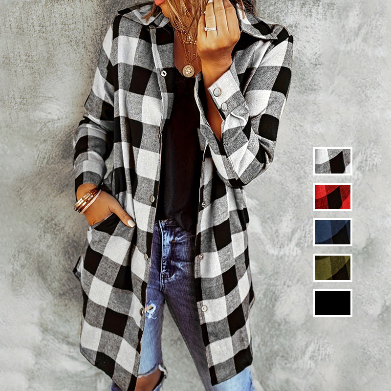 Women’s Plaid Longline Shirt Jacket