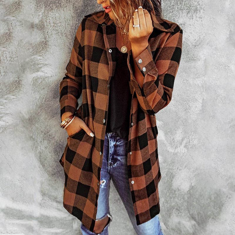 Women’s Plaid Longline Shirt Jacket