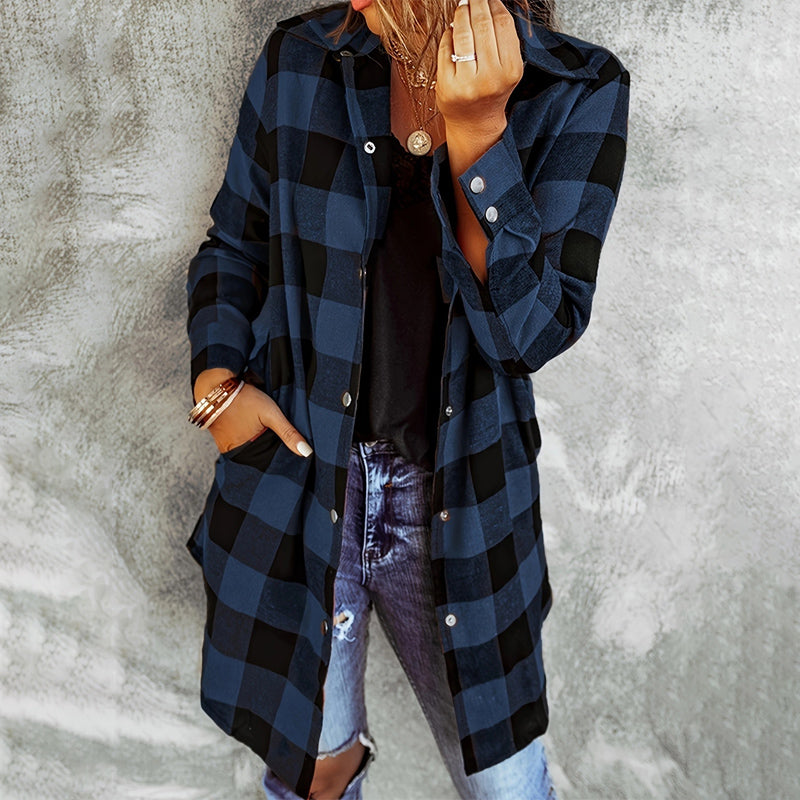 Women’s Plaid Longline Shirt Jacket