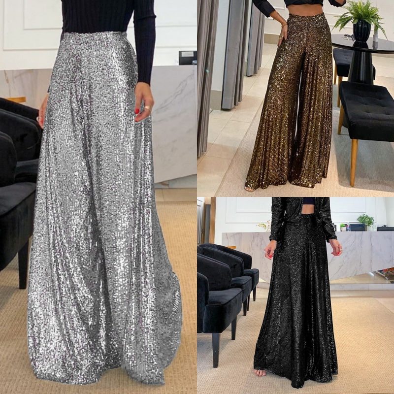 🎅Early Xmas Sales - 50% OFF🎄Women’s Trendy Sequin High Waist Wide Leg Pants