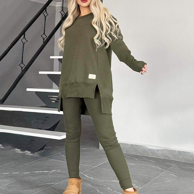 🎅Xmas Sales 53% OFF🎄Slit High Low Hem Sweatshirt ＆ Bodycon Pants Set