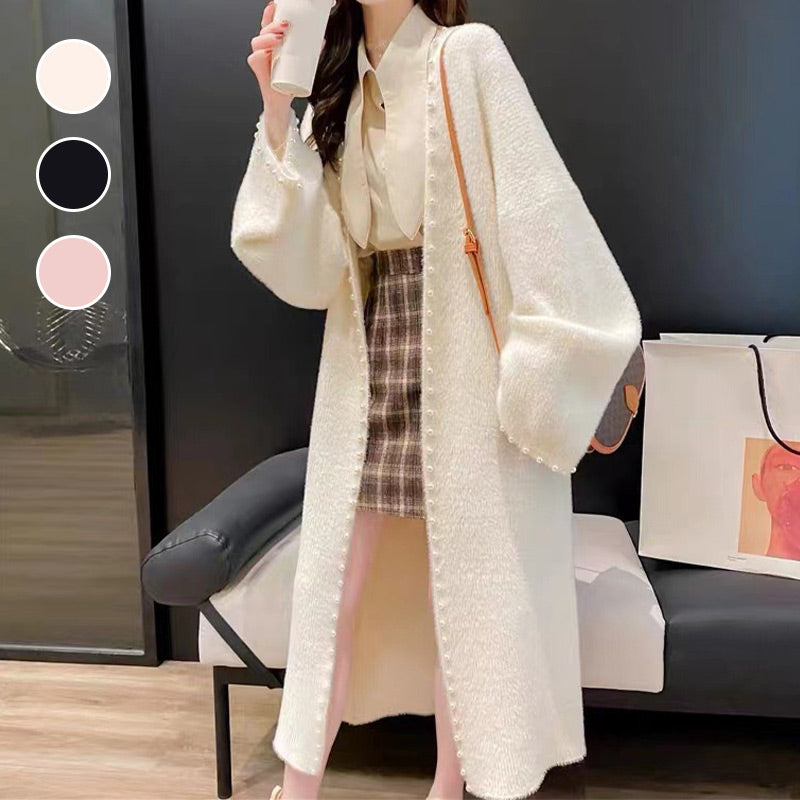 Women’s Luxury Pearl-Trimmed Fluffy Cardigan