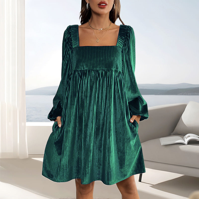 🎅Xmas Sales - 50% OFF🎄Women's Square Neck Velvet Babydoll Dresses with Tie-Back