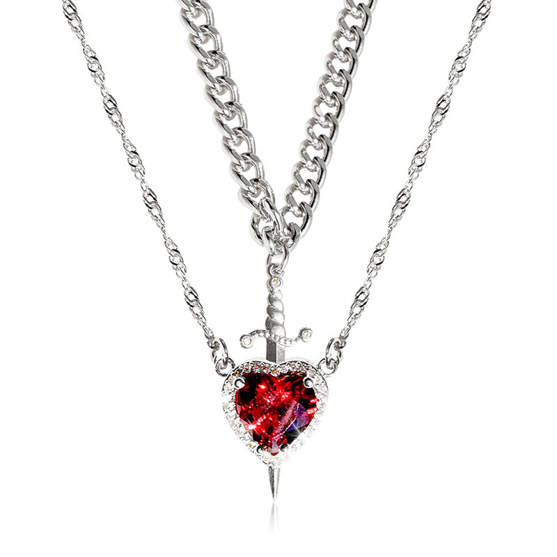 Vintage Matching Heart and Sword Necklace Set