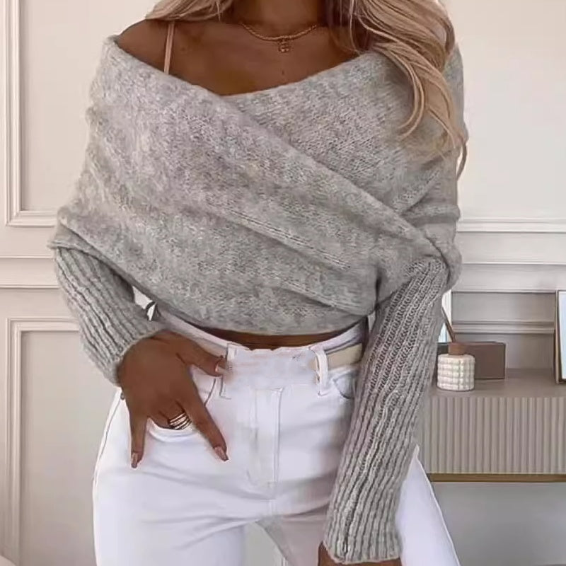 Women's Open Shoulder Solid Knit Sweater