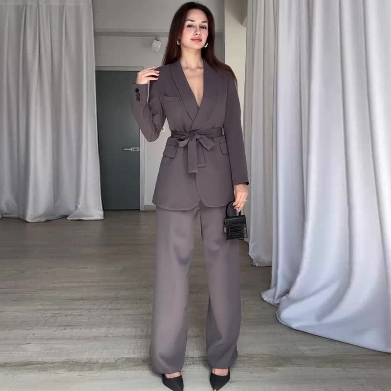 Women’s Tie Waist Blazer & Pants Set