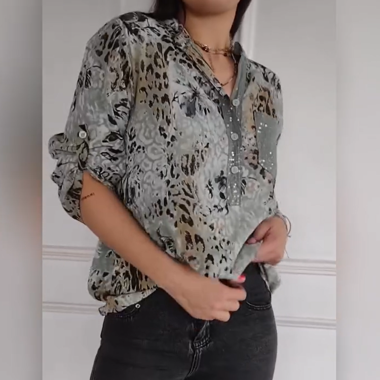 Women's Casual Half Button Printed Shirt