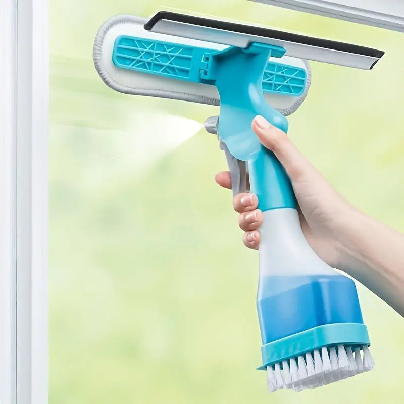 4-In-1 Glass Cleaner - Combines a Wiper, Scraper, Brush and Spray Bottle