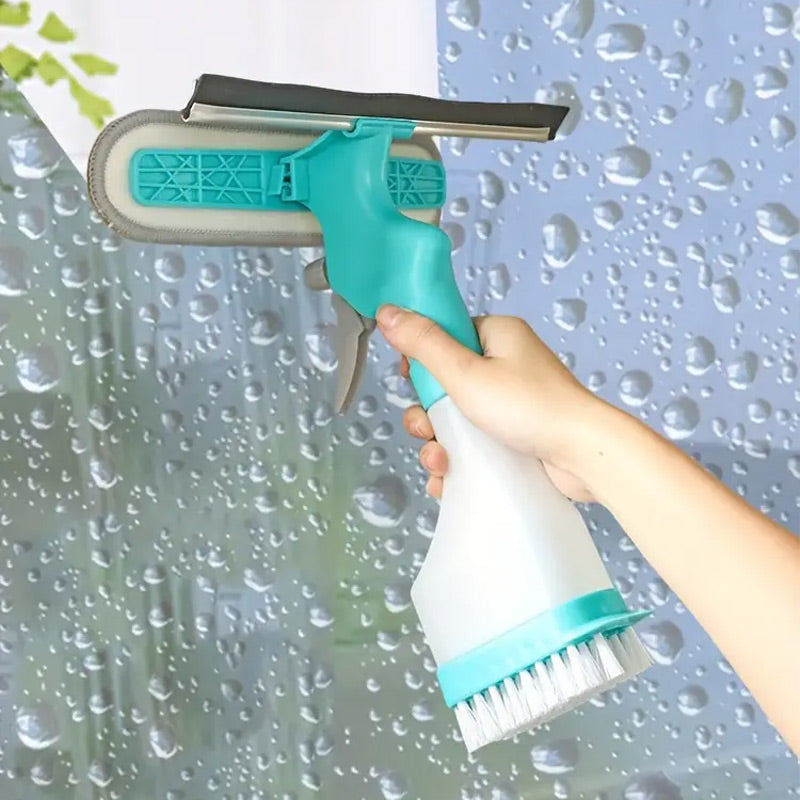 4-In-1 Glass Cleaner - Combines a Wiper, Scraper, Brush and Spray Bottle