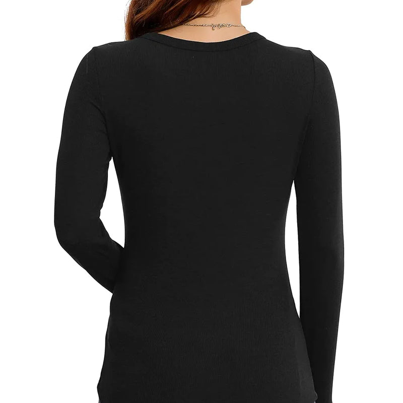 Women’s Solid Round-Neck Long-Sleeve Slim Fit Tops