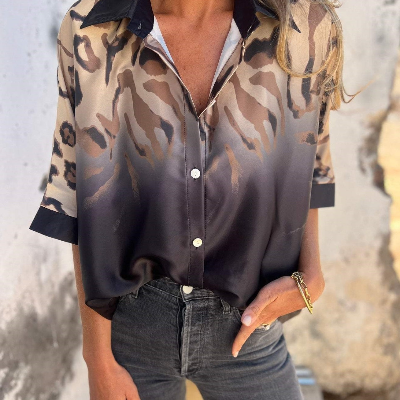 Women's Leopard Print Button Down Shirt