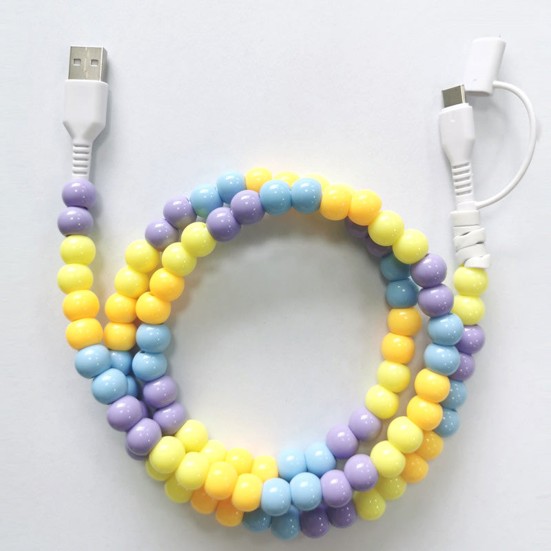 2-In-1 USB To Type-C ＆ Lighting Beaded Charger Cord