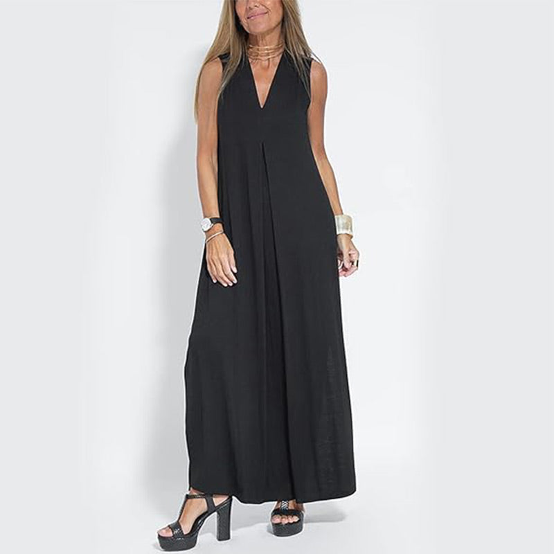 Sleeveless Deep V-Neck Loose Maxi Dress