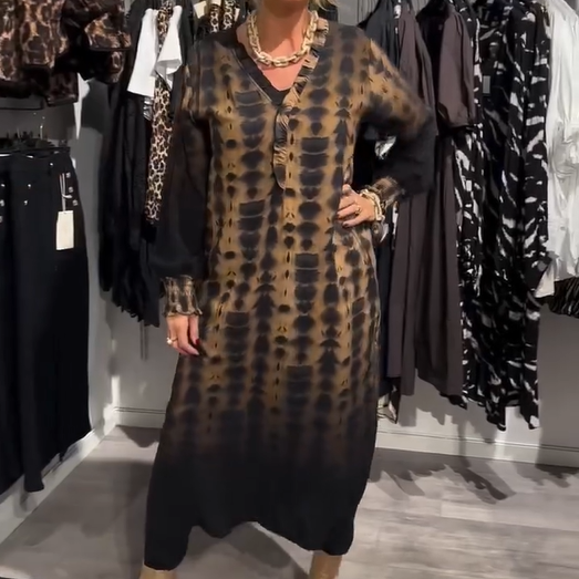 Women’s Loose V-Neck Leopard Print Long Dress