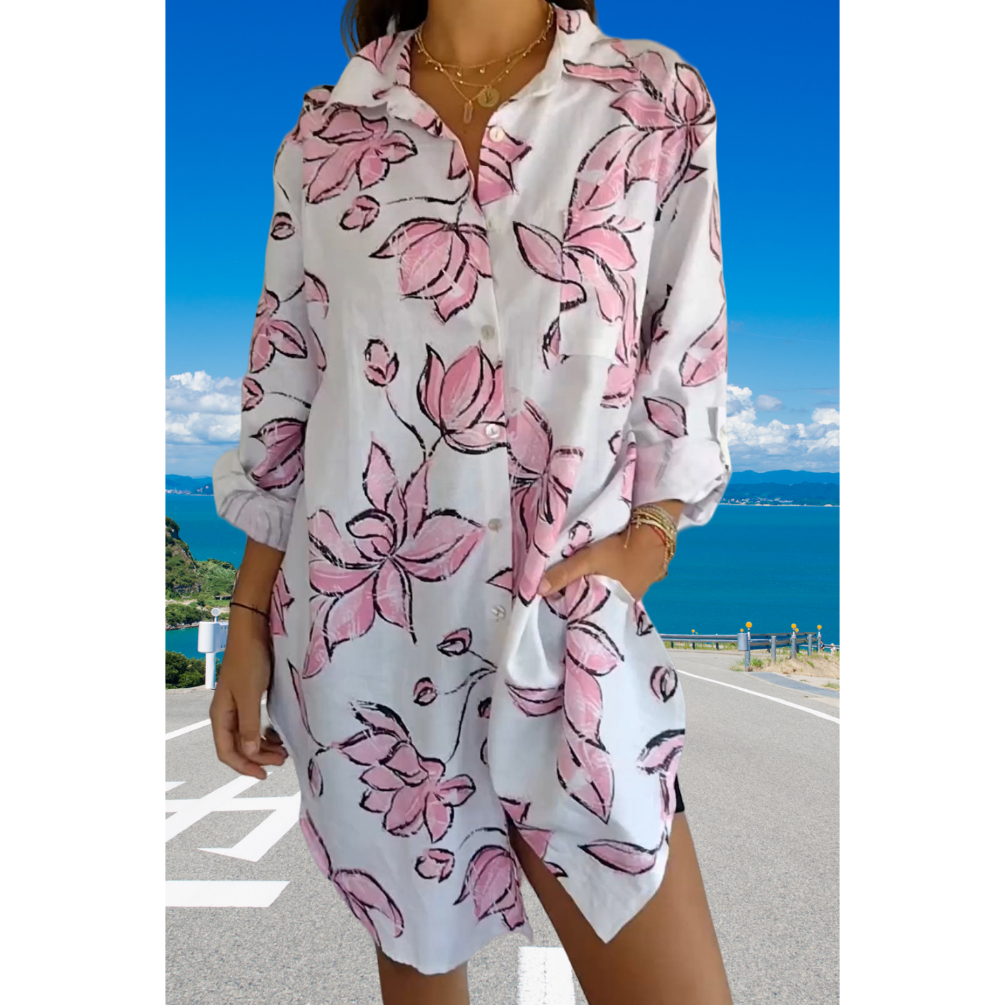 Women's Summer Printed Shirt Dress