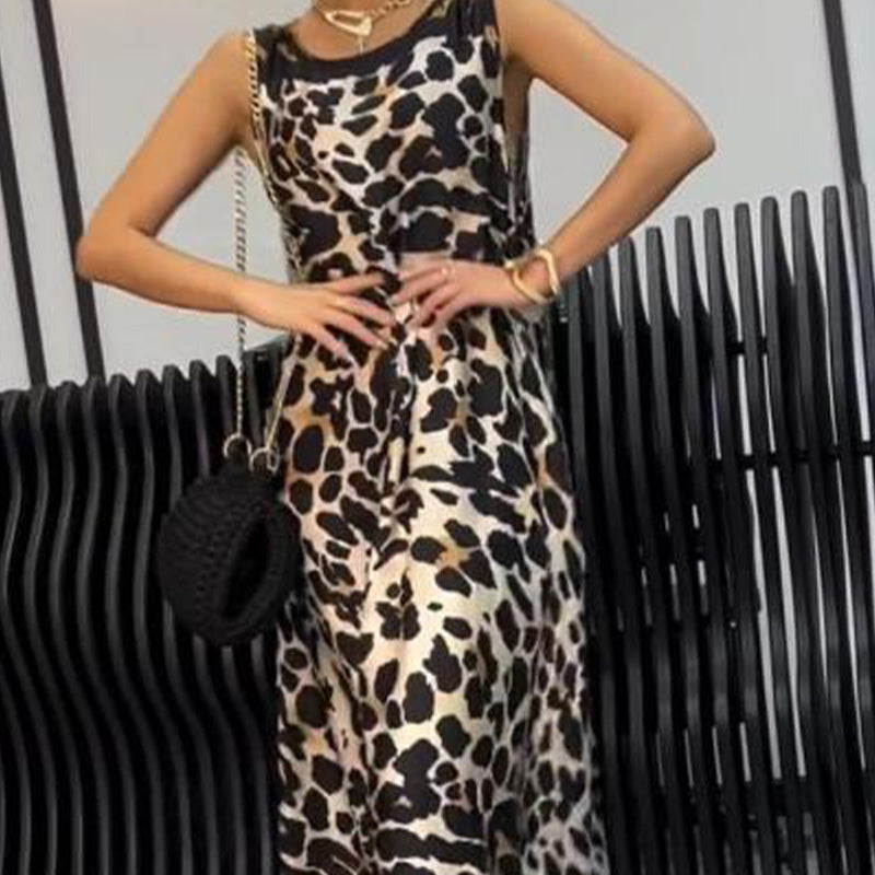 Women's Leopard Print Sleeveless Maxi Dress