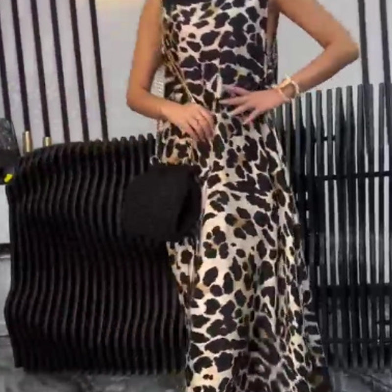 Women's Leopard Print Sleeveless Maxi Dress