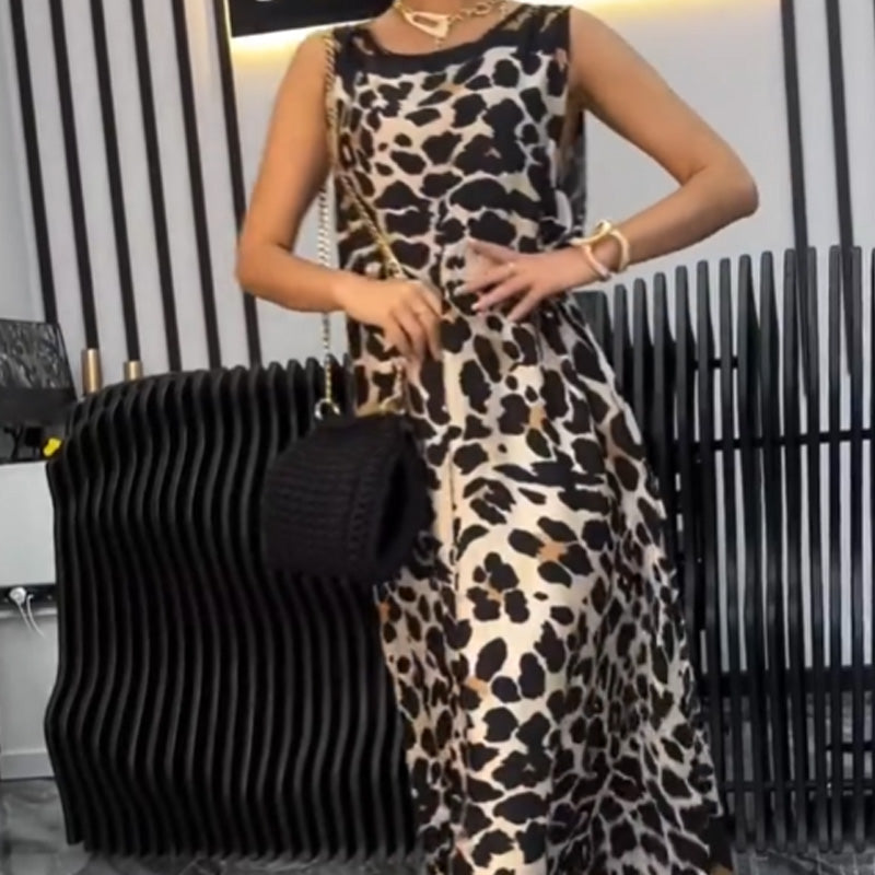 Women's Leopard Print Sleeveless Maxi Dress